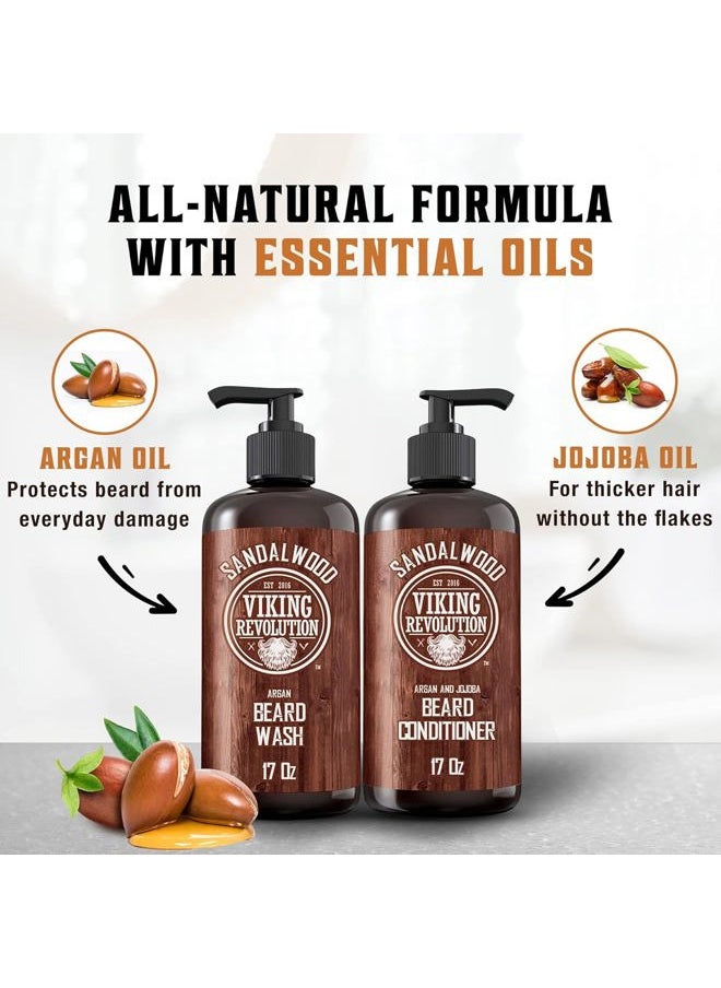 Viking Revolution Beard Wash & Beard Conditioner Set with Argan & Jojoba Oils - Softens and Strengthens - Natural Sandalwood Scent - Beard Shampoo with Beard Oil (17 oz)  - Image 5