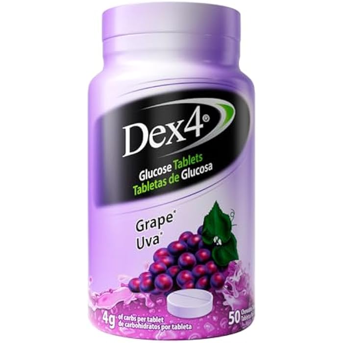 Dex4 Glucose Tablets, Fast Acting Glucose, 4g Pre-Measured Glucose per Tablet, Fat-Free, Gluten-Free, Grape, 50 Count Bottle - Image 1