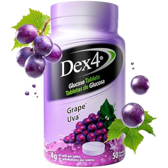 Dex4 Glucose Tablets, Fast Acting Glucose, 4g Pre-Measured Glucose per Tablet, Fat-Free, Gluten-Free, Grape, 50 Count Bottle - Image 2