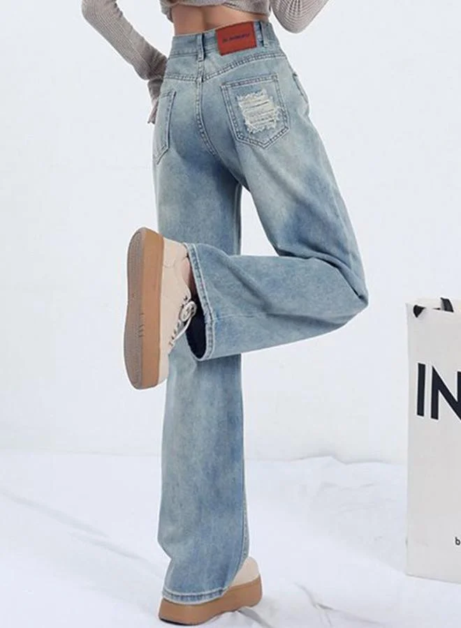 يونيكي Blue Wide Leg High-Rise Low Distress Light Fade Jeans