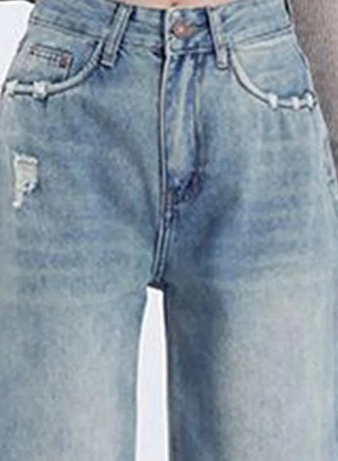 يونيكي Blue Wide Leg High-Rise Low Distress Light Fade Jeans