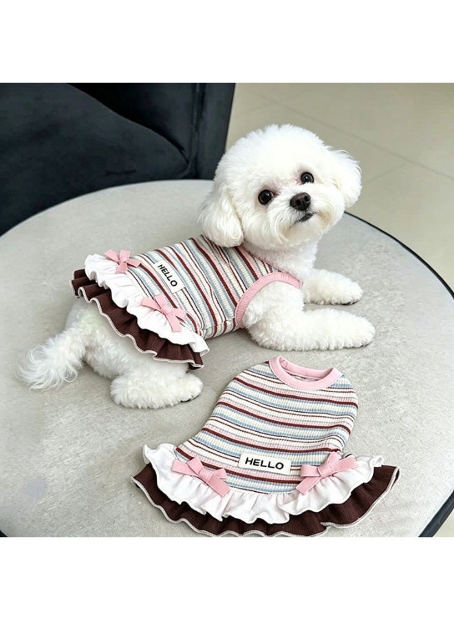 Romantic Pastel Rainbow Striped Party Pet Outfit - Whimsical Soft Pink Princess Dress for Dogs & Cats, Elegant Bow-Knot Summer Breathable Apparel, Anti-Shedding Multi-Colored Skirt, Size XL - Image 1