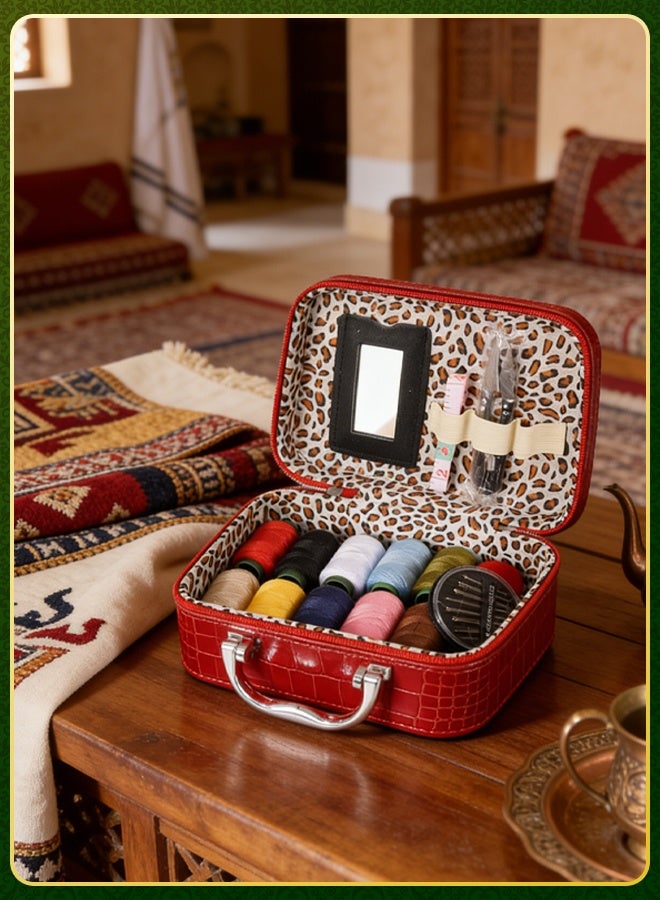 DESINO Luxury PU Leather Sewing Kit Handbag with Double Zipper & Built-in Mirror – Complete Needle and Thread Set Including 10 Thread Rolls, Needles, Thimble, Seam Ripper, Measuring Tape, Buttons & Pin Cushion – Ideal for Wedding, Gifts & Home Use - Image 4