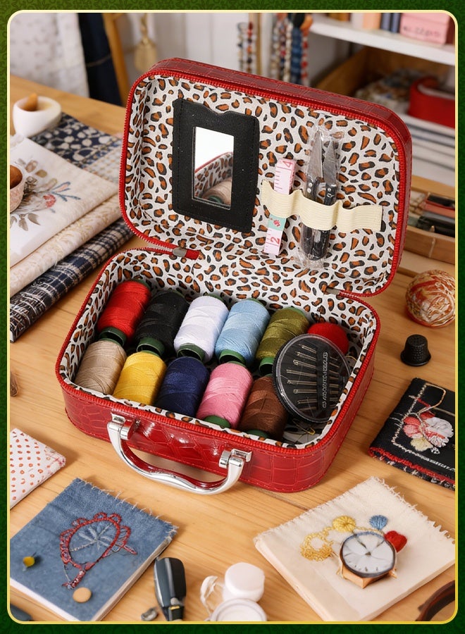 DESINO Luxury PU Leather Sewing Kit Handbag with Double Zipper & Built-in Mirror – Complete Needle and Thread Set Including 10 Thread Rolls, Needles, Thimble, Seam Ripper, Measuring Tape, Buttons & Pin Cushion – Ideal for Wedding, Gifts & Home Use - Image 5