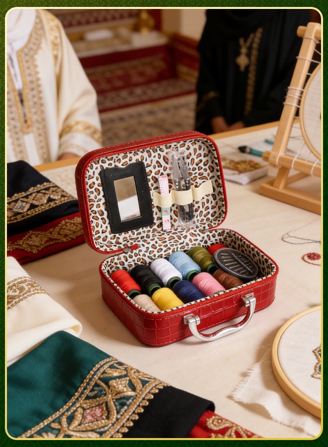 DESINO Luxury PU Leather Sewing Kit Handbag with Double Zipper & Built-in Mirror – Complete Needle and Thread Set Including 10 Thread Rolls, Needles, Thimble, Seam Ripper, Measuring Tape, Buttons & Pin Cushion – Ideal for Wedding, Gifts & Home Use - Image 3