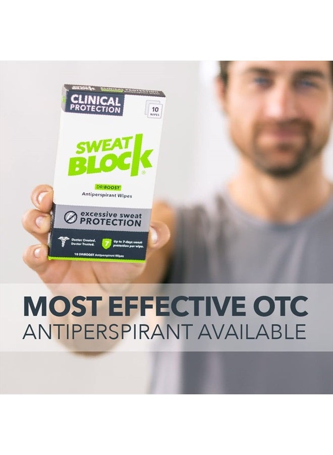 Sweatblock Clinical Strength DRIBOOST Antiperspirant Wipes - Treat Hyperhidrosis & Excessive Sweating for Men, Women, and Teens - 7 Days of Protection Per Wipe - Dermatologist Tested, Unscented,10 ct. - Image 5
