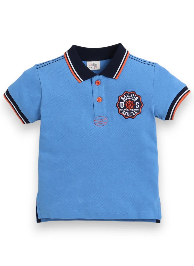 victor and jane Victor & Jane Junior Boys' Polo T-Shirt – Blue colour with Embroidered Label detail