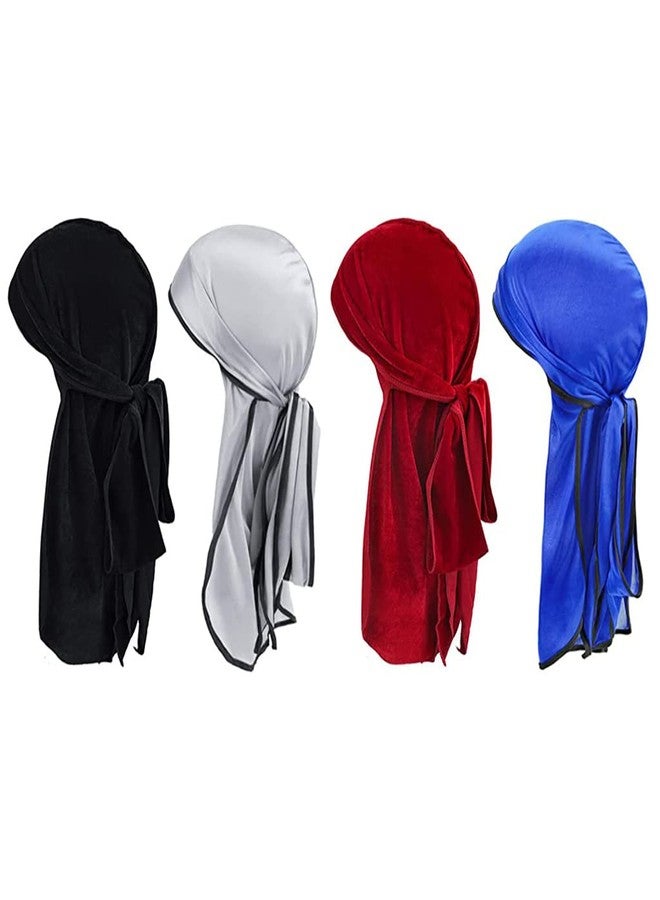Zibuyu Silk Durag For Men And Women Head Cover Cap Hiphop Style Durag Headwear Fashion Piece Extra Long Durag Head Scarf - 4 Pcs, Unisex, Multicolor - Image 1