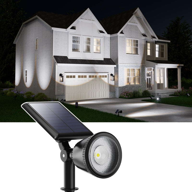 Solar Powered Sunset Spotlight Outdoor Waterproof Spot LED Accent Landscape Uplight for Outside Trees House Flag Sculptures Lawn Wall Yard and Garden Independently Adjustable Light Panel