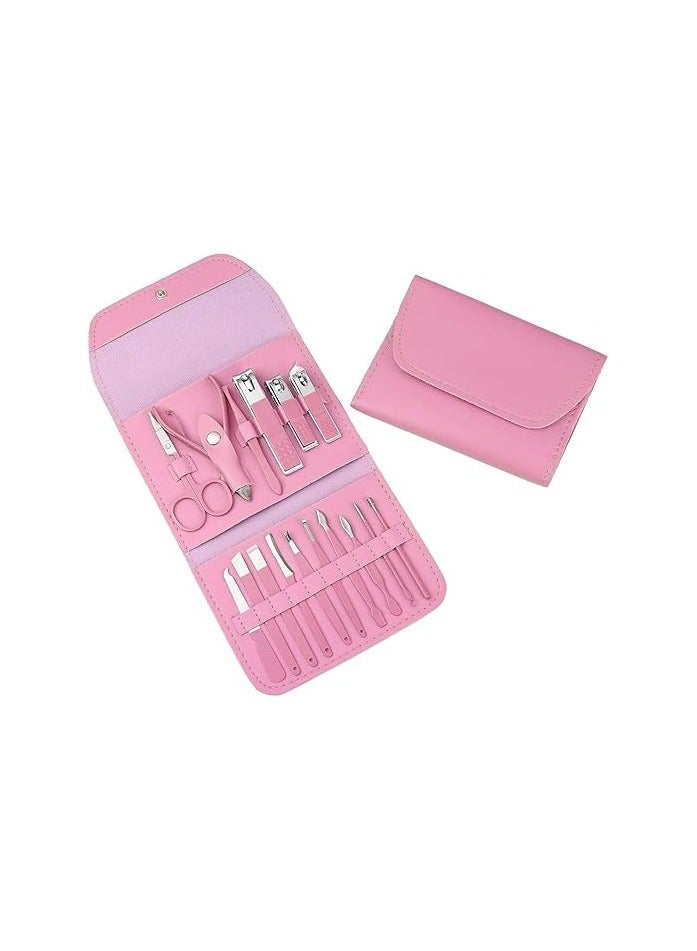 مجموعة العناية بالأظافر الاحترافية مكونة من 16 قطعة من أدوات العناية بالأظافر مع حافظة جلدية فاخرة مناسبة للسفر وللأظافر السميكة (كشمير) - Image 1