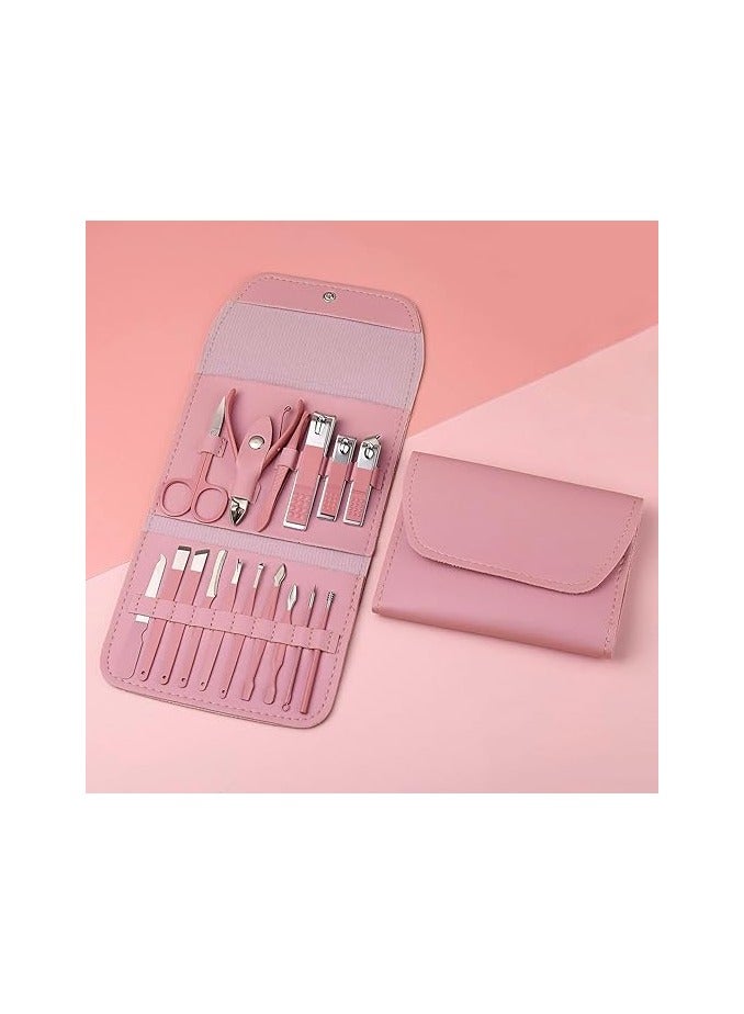 مجموعة العناية بالأظافر الاحترافية مكونة من 16 قطعة من أدوات العناية بالأظافر مع حافظة جلدية فاخرة مناسبة للسفر وللأظافر السميكة (كشمير) - Image 2