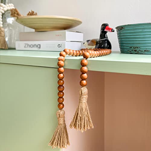 Meplait 39in Wood Bead Garland Farmhouse with Tassels,Versatile Prayer Beads Boho Chic Wall Hanging Home Decor (Brown) - Image 4