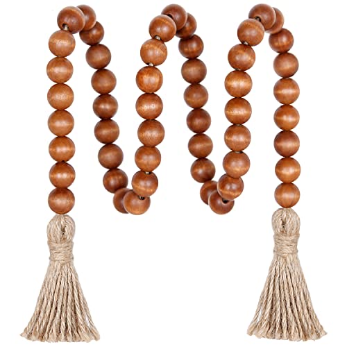 Meplait 39in Wood Bead Garland Farmhouse with Tassels,Versatile Prayer Beads Boho Chic Wall Hanging Home Decor (Brown) - Image 1