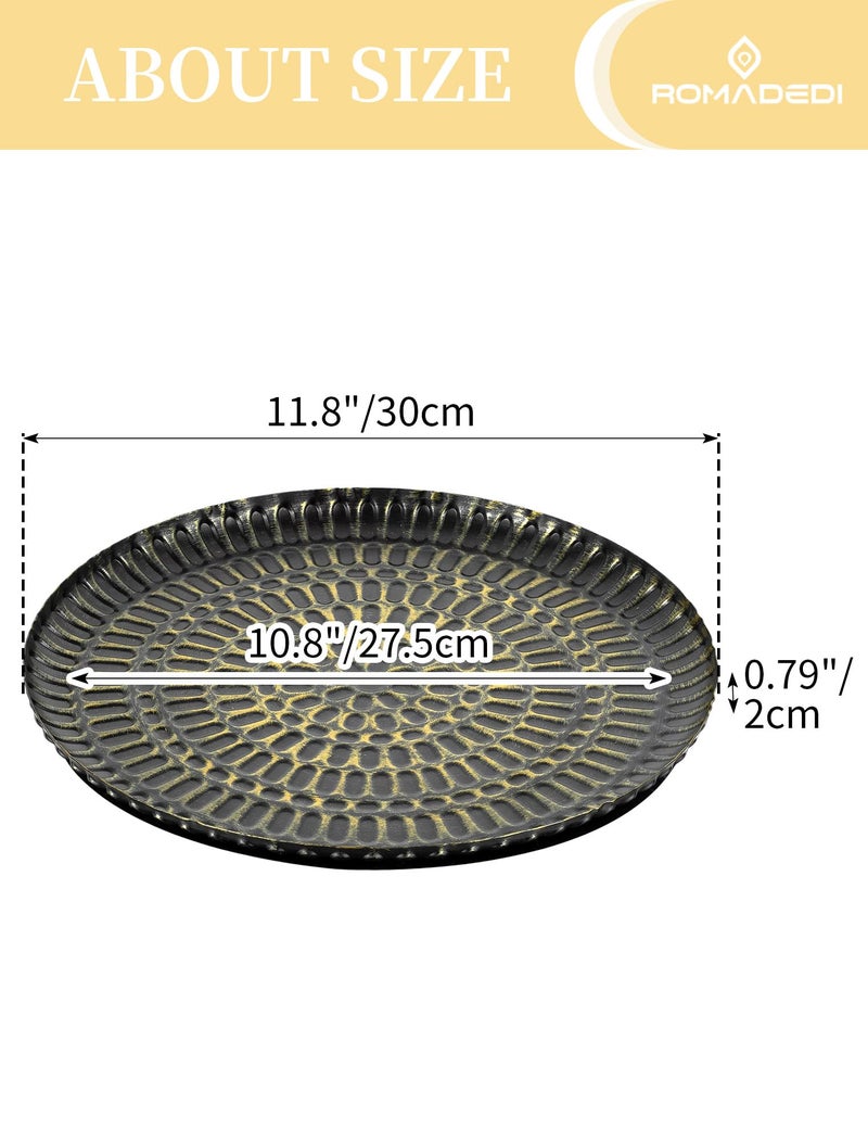 Romadedi Round Decorative Candle Tray - 11.8 Inch Vintage Hammered Metal Trays with Distressed Black Gold Finish Circle Candle Plate for Coffee Table Kitchen Counter Organizer Home Decor - Image 5