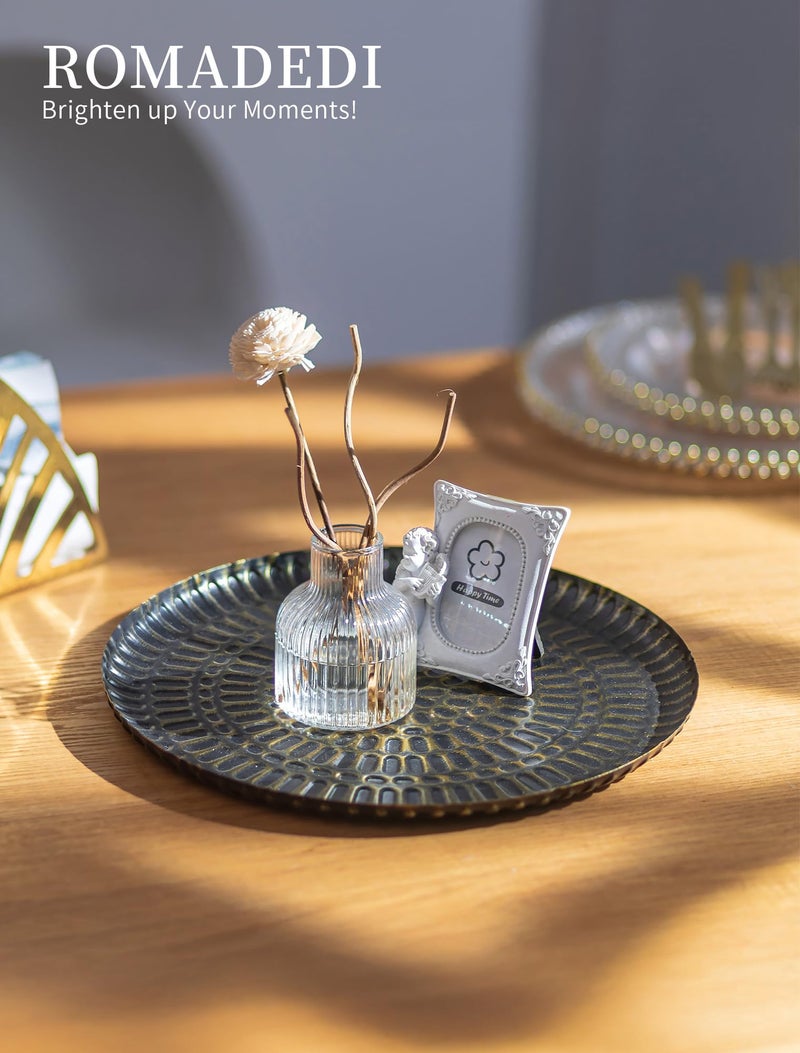 Romadedi Round Decorative Candle Tray - 11.8 Inch Vintage Hammered Metal Trays with Distressed Black Gold Finish Circle Candle Plate for Coffee Table Kitchen Counter Organizer Home Decor - Image 3