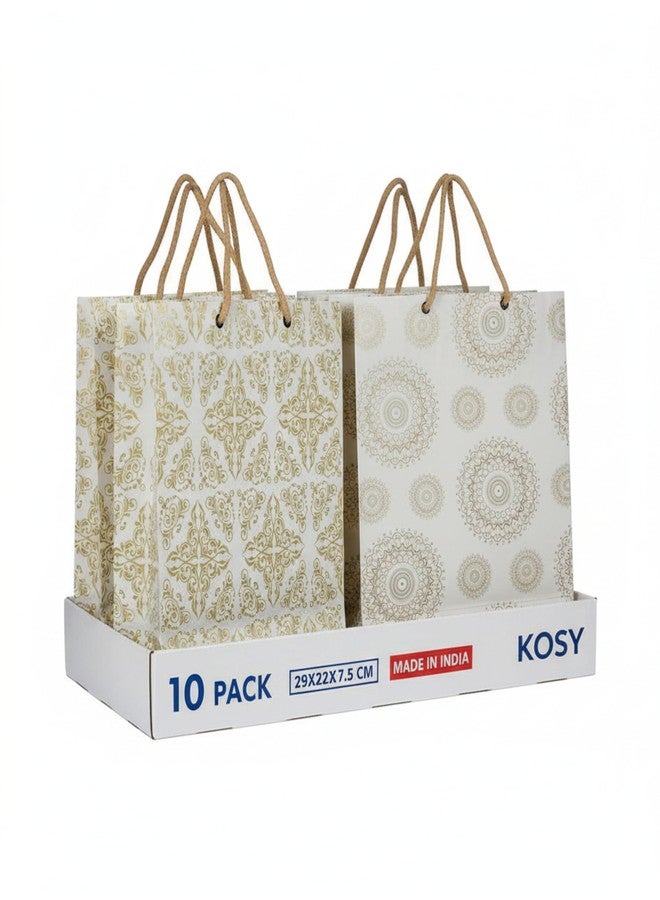 KOSY Paper Gift Bag for Gifting and Return Gifts Medium Designer Printed Paper Carry Bag Golden Mix Design for Chocolates Jewelry Accessories Events and Celebrations Pack of 10 - Image 1