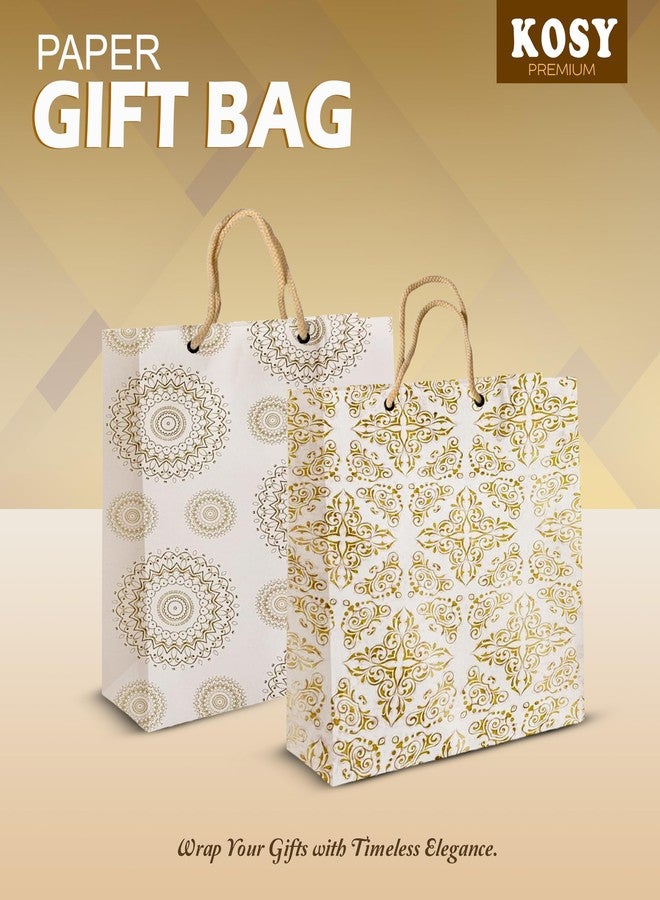 KOSY Paper Gift Bag for Gifting and Return Gifts Medium Designer Printed Paper Carry Bag Golden Mix Design for Chocolates Jewelry Accessories Events and Celebrations Pack of 10 - Image 2
