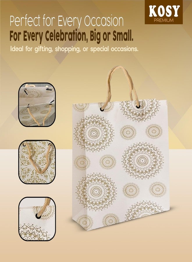 KOSY Paper Gift Bag for Gifting and Return Gifts Medium Designer Printed Paper Carry Bag Golden Mix Design for Chocolates Jewelry Accessories Events and Celebrations Pack of 10 - Image 3