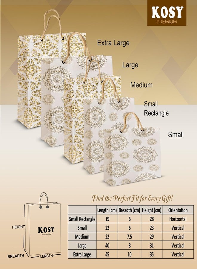 KOSY Paper Gift Bag for Gifting and Return Gifts Medium Designer Printed Paper Carry Bag Golden Mix Design for Chocolates Jewelry Accessories Events and Celebrations Pack of 10 - Image 5