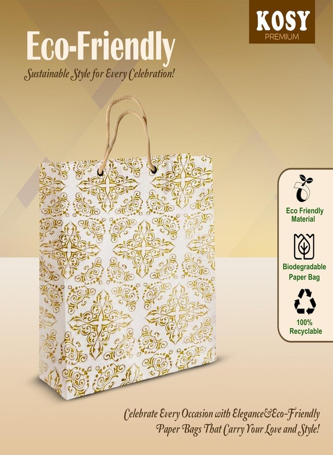 KOSY Paper Gift Bag for Gifting and Return Gifts Medium Designer Printed Paper Carry Bag Golden Mix Design for Chocolates Jewelry Accessories Events and Celebrations Pack of 10 - Image 4