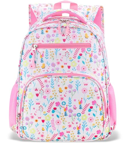 RHCPFOVR Kids Backpack for Girls - Girls Backpack 3-8 Ages Flower for Kids 15 Inch School Bookbag for Kindergarten Elementary School Bookbag for Girl 1st 2nd Grade - Image 1