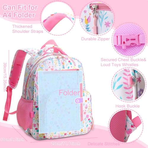 RHCPFOVR Kids Backpack for Girls - Girls Backpack 3-8 Ages Flower for Kids 15 Inch School Bookbag for Kindergarten Elementary School Bookbag for Girl 1st 2nd Grade - Image 5