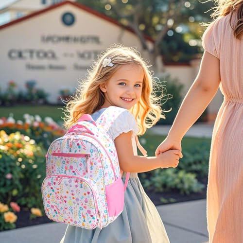 RHCPFOVR Kids Backpack for Girls - Girls Backpack 3-8 Ages Flower for Kids 15 Inch School Bookbag for Kindergarten Elementary School Bookbag for Girl 1st 2nd Grade - Image 4
