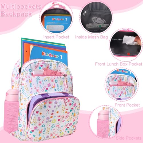 RHCPFOVR Kids Backpack for Girls - Girls Backpack 3-8 Ages Flower for Kids 15 Inch School Bookbag for Kindergarten Elementary School Bookbag for Girl 1st 2nd Grade - Image 3