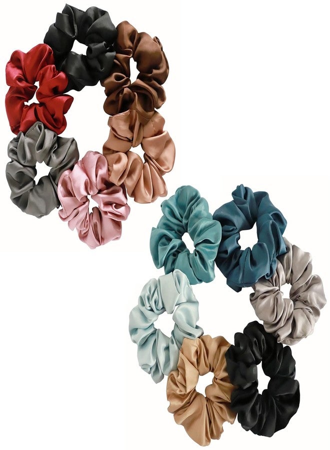 IGNOTO Satin Scrunchies for Hair, Soft Silk Elastic Hair Band Set Hair Ties Ponytail Holders for Women and Girls || Color:- Assorted (Pack of 12) a - Image 1