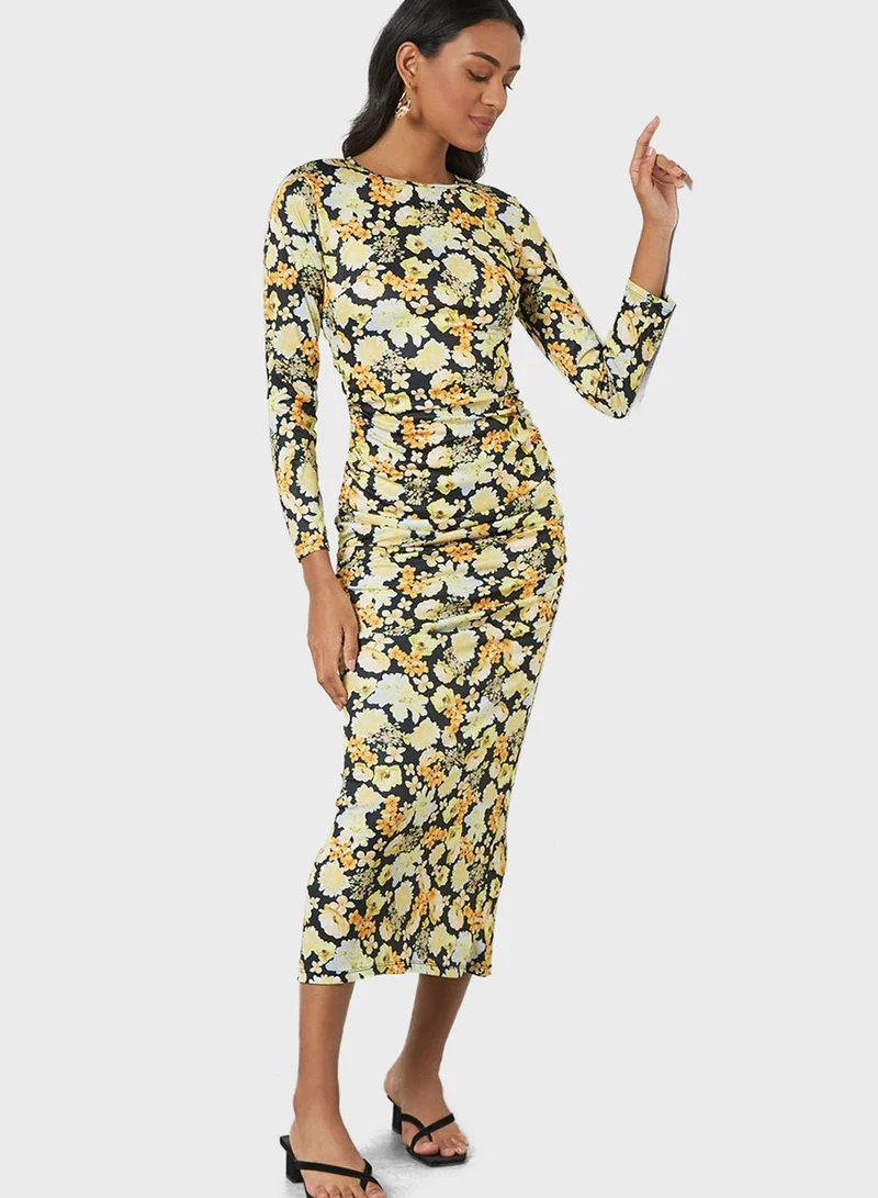 SIVVI for HANIYA Floral Ruched Midi Dress