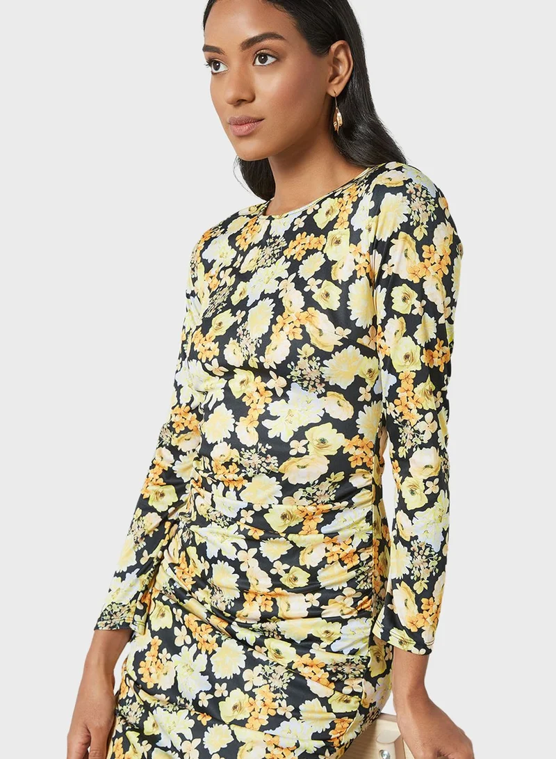 SIVVI for HANIYA Floral Ruched Midi Dress