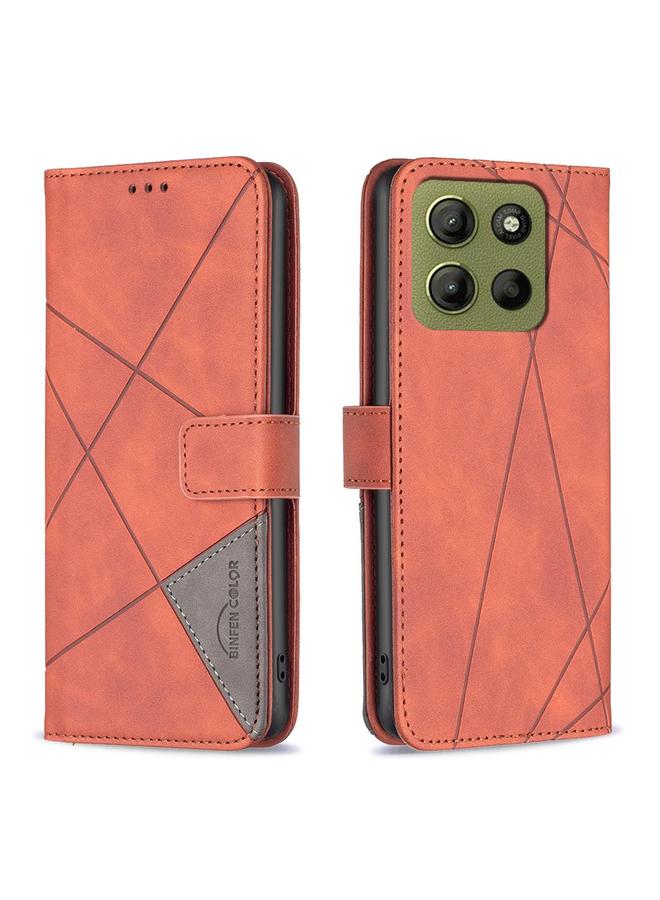 اس-توب جراب لهاتف Motorola Moto G15 مصنوع من الجلد بمشبك مغناطيسي ونقشة معينية - Image 1