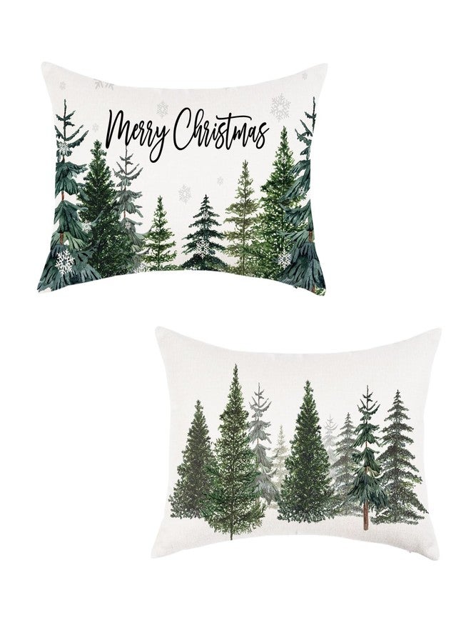 ONWAY Christmas Tree Throw Pillow Covers 12x20 Inch Set of 2 Merry Christmas Snowflake Winter Decor Lumbar Cushion Cases for Couch Home Decorations - Image 1