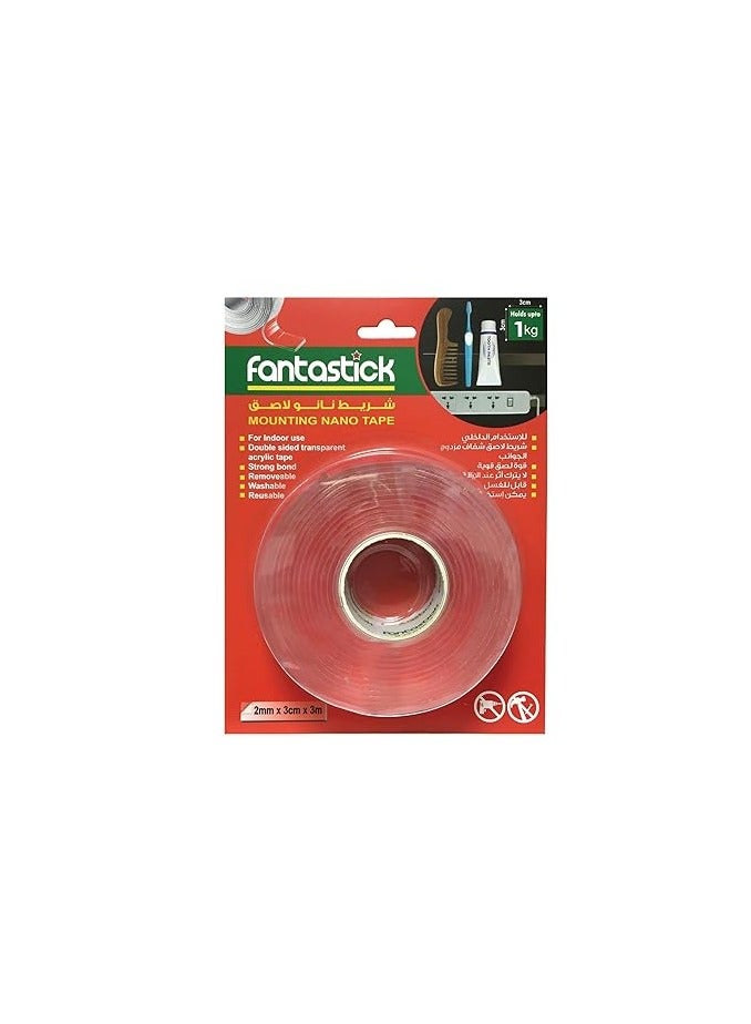 Fantastick Double Sided Washable Nano Tape 2mmx3cmx3m Size Clear Pack Of 3  - Image 2