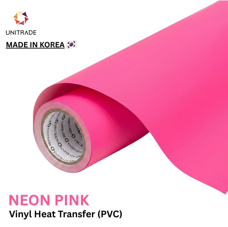 UNITRADE® Easy Cut (PVC) Neon Pink Heat Transfer Vinyl Roll / Compatible with Cricut, Silhouette, Professional Cutters / CPSIA Certified / Made in Korea - Image 1
