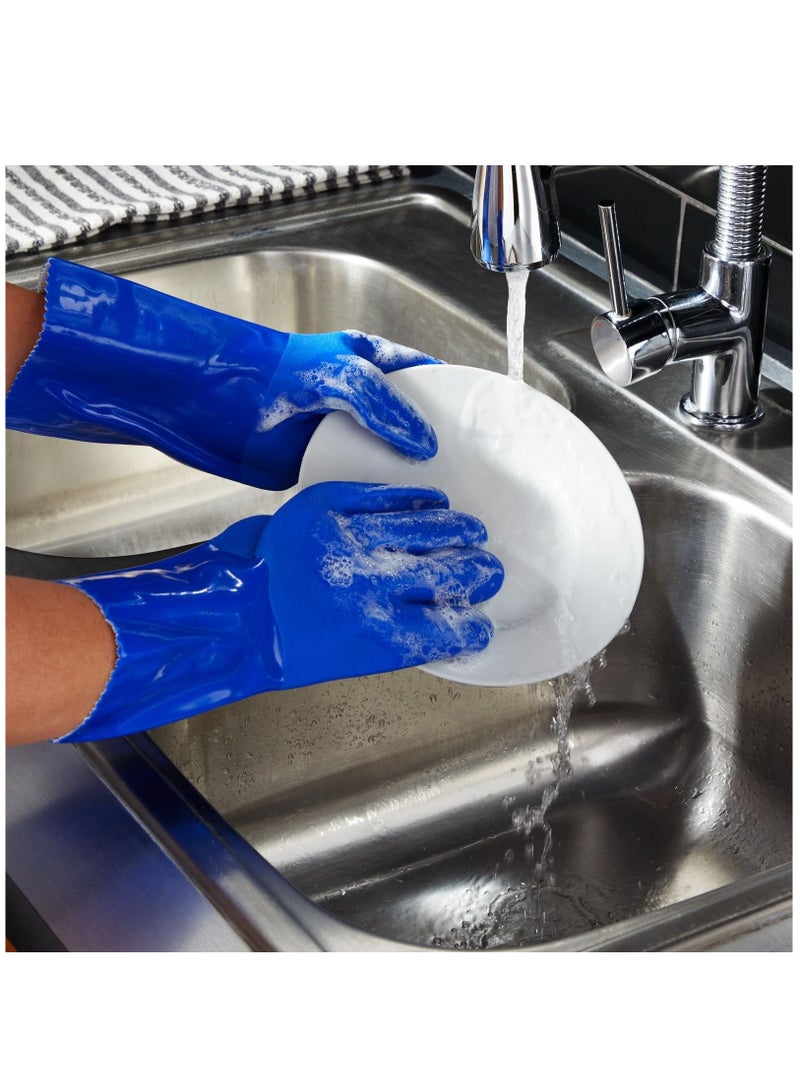 Set of 2 Blue Rubber Cleaning Gloves for Kitchen Dishwashing with Soft Cotton Lining for Comfort - Image 4