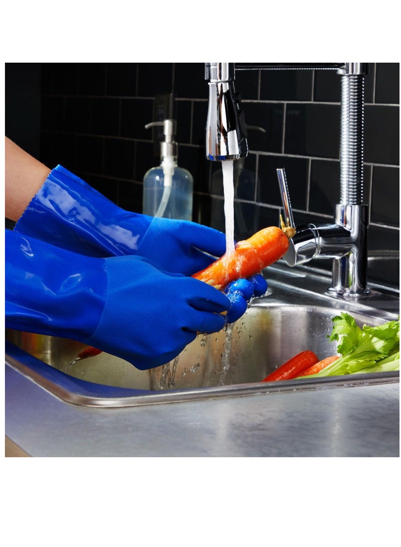 Set of 2 Blue Rubber Cleaning Gloves for Kitchen Dishwashing with Soft Cotton Lining for Comfort - Image 3