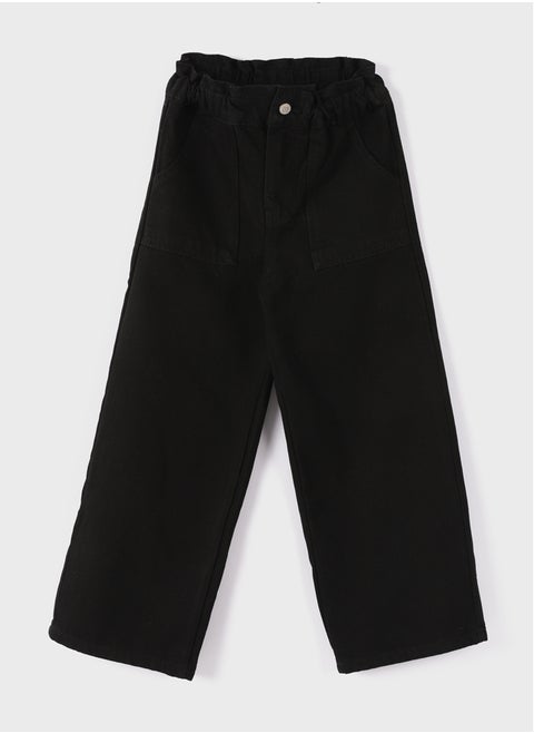 Elastic Waist Wide Leg Girl Jean Trousers