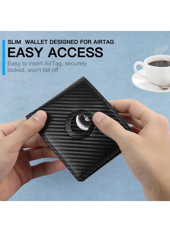 Huztencor AirTag Wallet Minimalist Front Pocket Mens Wallet for Apple Air Tag Carbon Fiber Black - Image 5