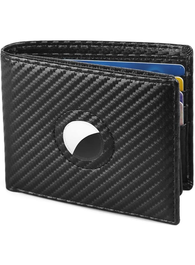 Huztencor AirTag Wallet Minimalist Front Pocket Mens Wallet for Apple Air Tag Carbon Fiber Black - Image 1