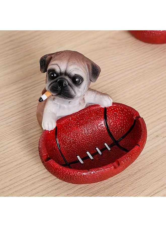 Yellow Red Resin Pug Dog Ashtray With Built In Basket Irregular Home Decor - Image 5