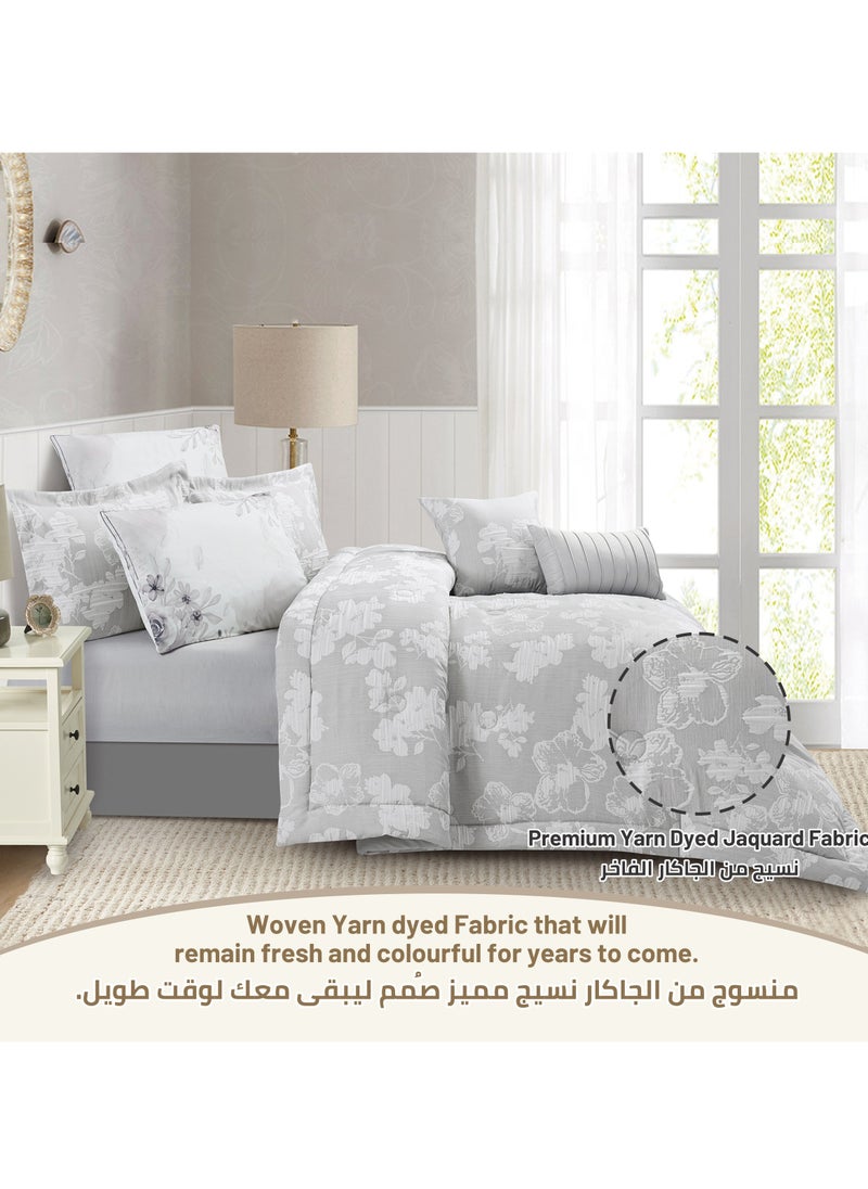 Donetella - Bedding Comforter Set 5-Pcs Single Size Solid Yarn Dyed Bed Set Fits (120 x 200 Cm) All Season 350GSM Feather Silk Fill,Cool Grey - Image 1