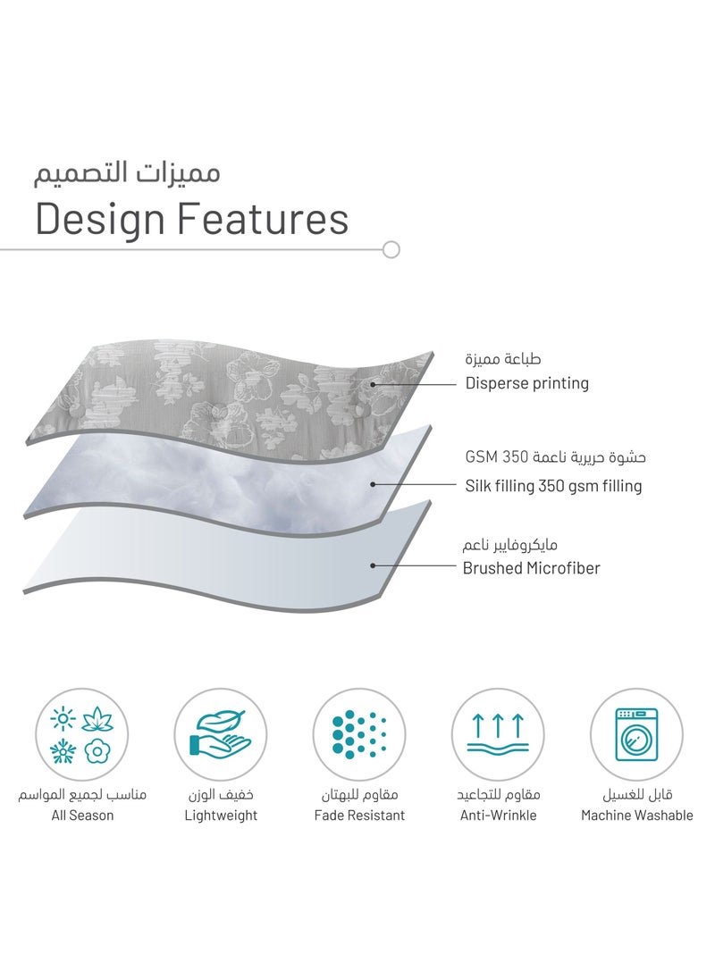 Donetella - Bedding Comforter Set 5-Pcs Single Size Solid Yarn Dyed Bed Set Fits (120 x 200 Cm) All Season 350GSM Feather Silk Fill,Cool Grey - Image 1