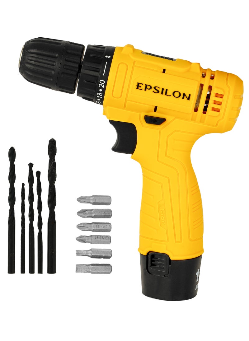 Epsilon - Epsilon 12V Cordless Drill- EPSCD1557- Chuck Size 3/8*10 mm, Perfect for Home and Business, No Load Speed 0-1250 RPM, - Image 1