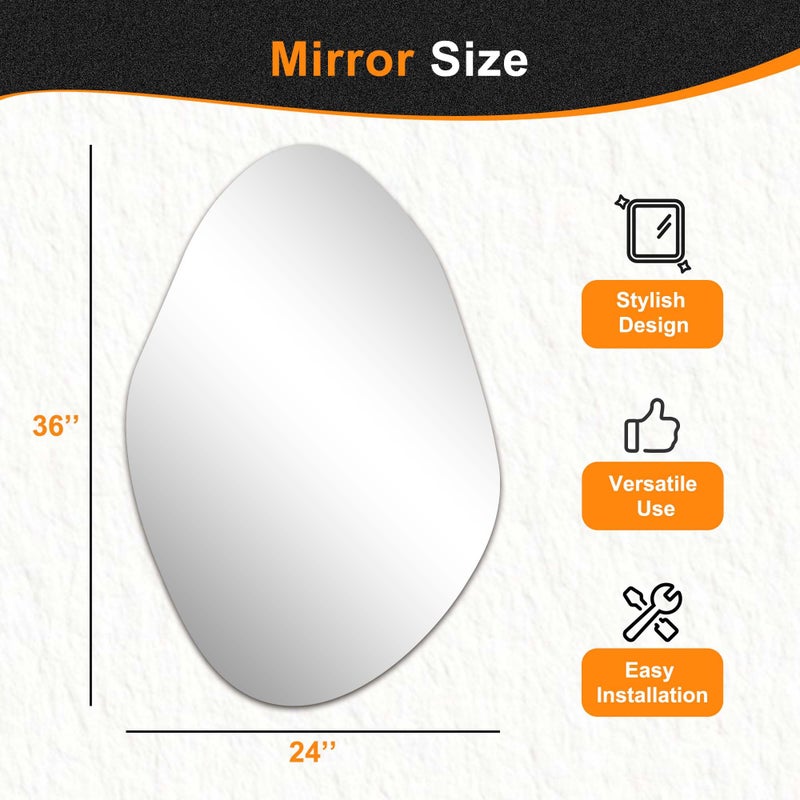 Delma Irregular Wall Mirror, 36"x24" Asymmetrical Wavy Cloud Design, Frameless Decorative Mirror for Bathroom, Bedroom, Living Room & Entryway, Modern Boho Wall-Mounted - Image 3
