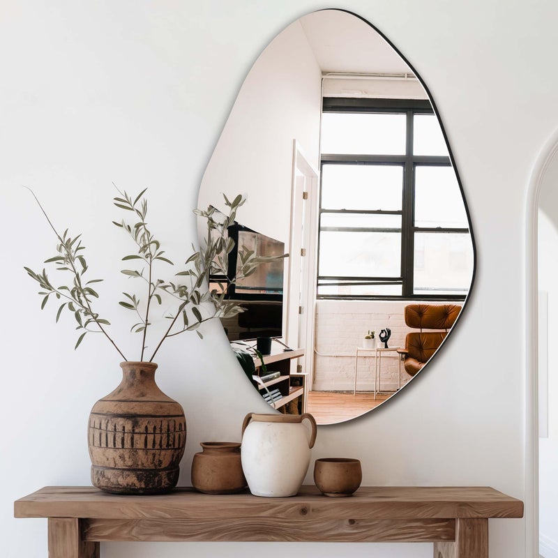 Delma Irregular Wall Mirror, 36"x24" Asymmetrical Wavy Cloud Design, Frameless Decorative Mirror for Bathroom, Bedroom, Living Room & Entryway, Modern Boho Wall-Mounted - Image 1