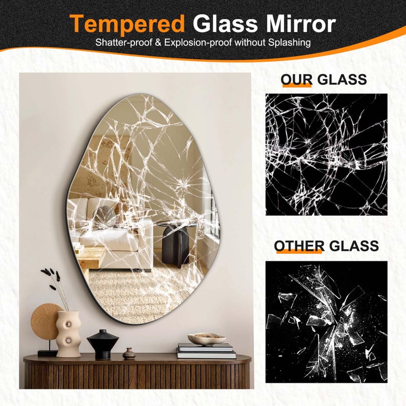 Delma Irregular Wall Mirror, 36"x24" Asymmetrical Wavy Cloud Design, Frameless Decorative Mirror for Bathroom, Bedroom, Living Room & Entryway, Modern Boho Wall-Mounted - Image 5
