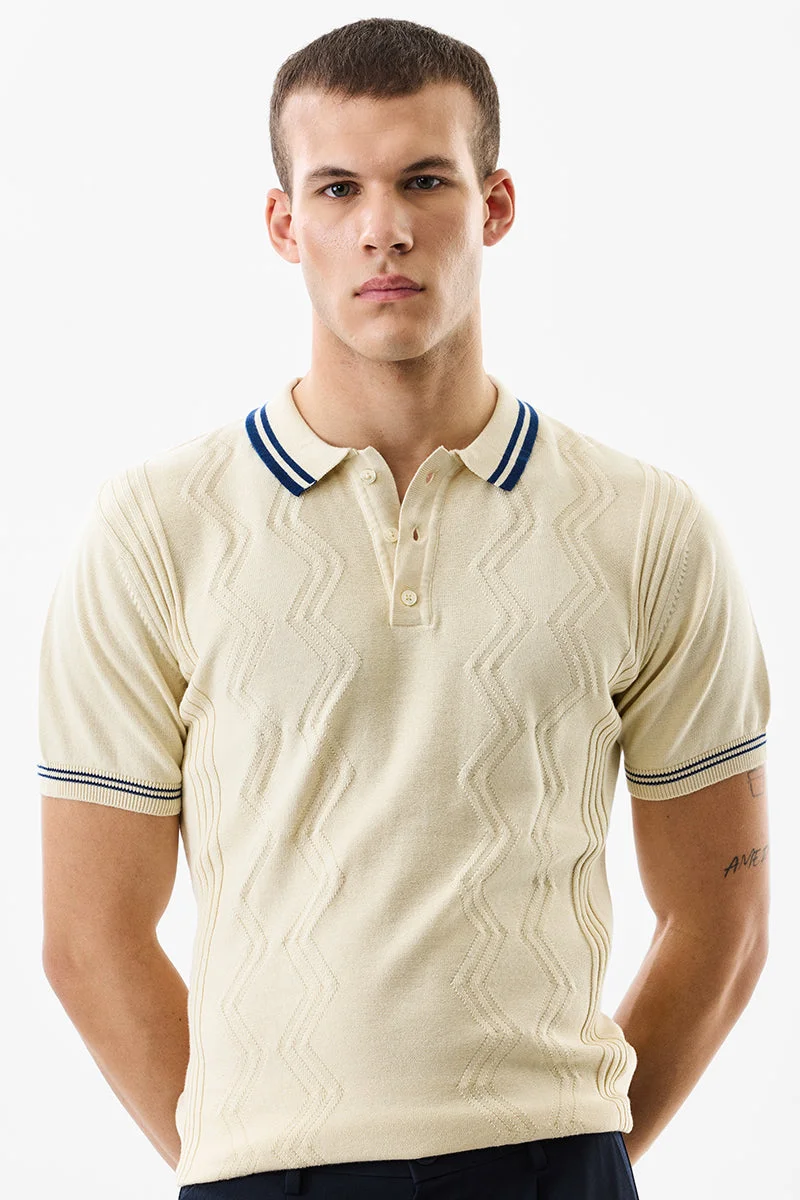 SNITCH Slim Fit Cotton Beige Flat Knit T-Shirt