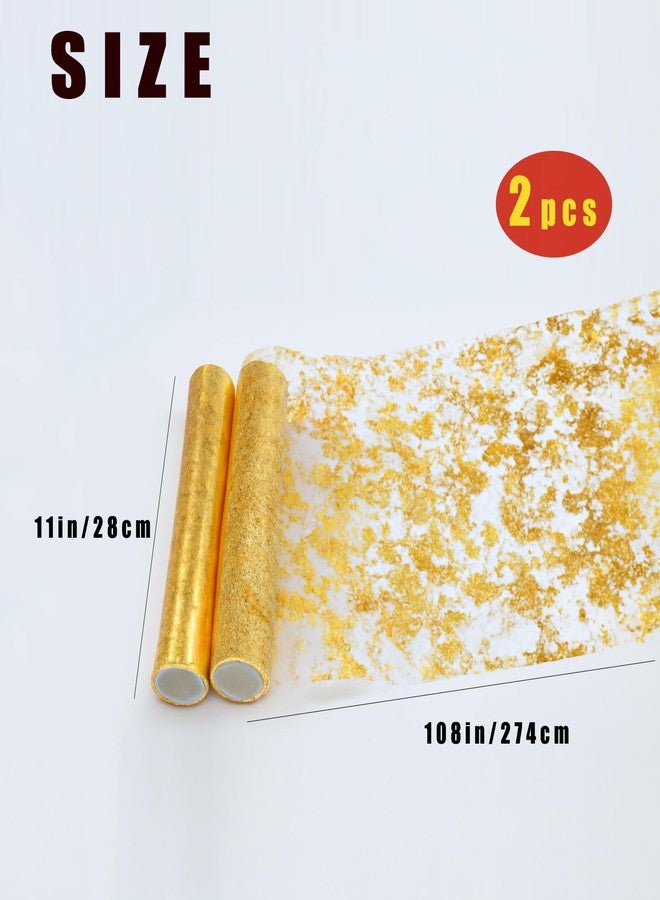 CYRYLC 2 Pcs Gold Table Runner - Sequin Glitter Foil Metallic Thin Mesh Runner Roll（11"x108"） for Centerpieces Birthday Wedding Home Decor - Image 2