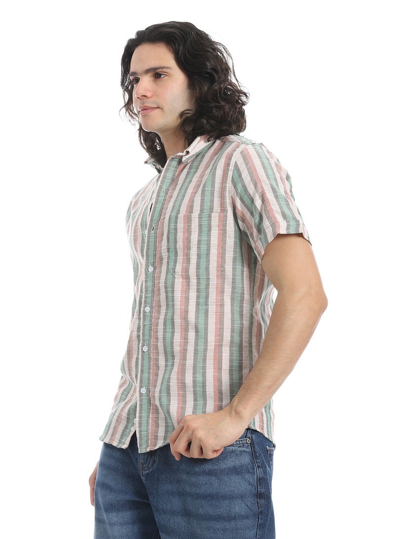 Andora Short Sleeves Striped Shirt _ Beige, Green and Light Brown - Image 2